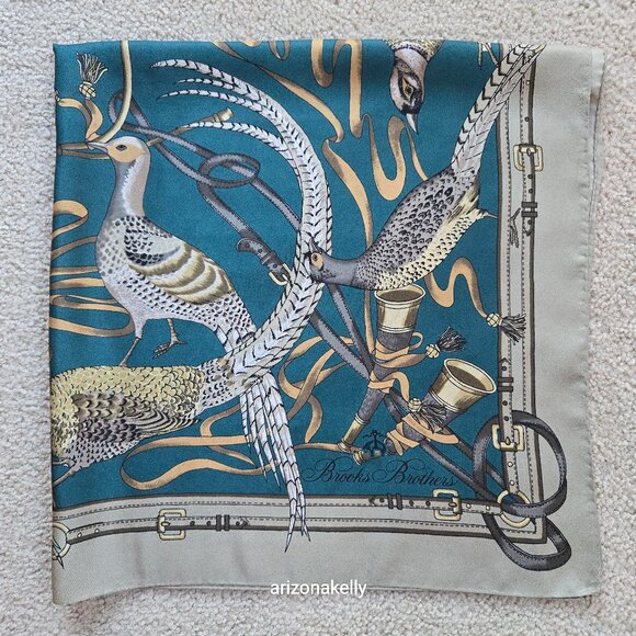 Brooks Brothers Silk Square Scarf Game Birds Pheasant - Picture 1 of 16